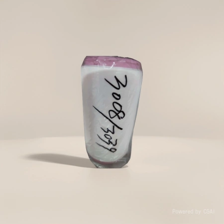 The white cylindrical object of the battle-axe has pink and black handwritten numbers on the top and bottom. It is packaged in a transparent plastic bag The white cylindrical object of the battle-axe has pink and black handwritten numbers on the top and bottom. It is packaged in a transparent plastic bag